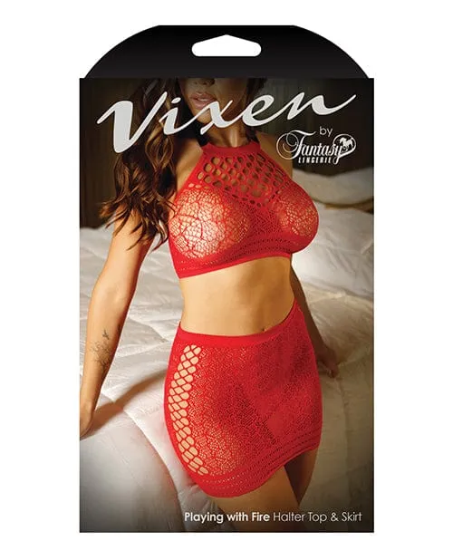 Vixen High Neck Halter Net Top Tie Back Skirt Red Fantasy Lingerie Vibrators Vixen High Neck Halter Net Top Tie Back Skirt Red Fantasy Lingerie Vibrators