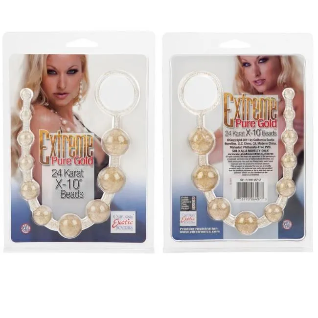 California Exotics X10 Extreme Pure Gold Anal Beads in Platinum Male Sex Toys