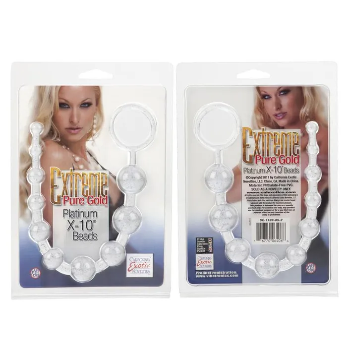 California Exotics X10 Extreme Pure Gold Anal Beads in Platinum Male Sex Toys